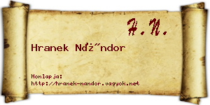 Hranek Nándor névjegykártya